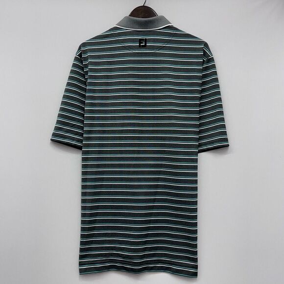Footjoy FJ Mens Golf Polo Shirt Black & Green Striped 100% Polyester Size XL guc - Picture 6 of 9